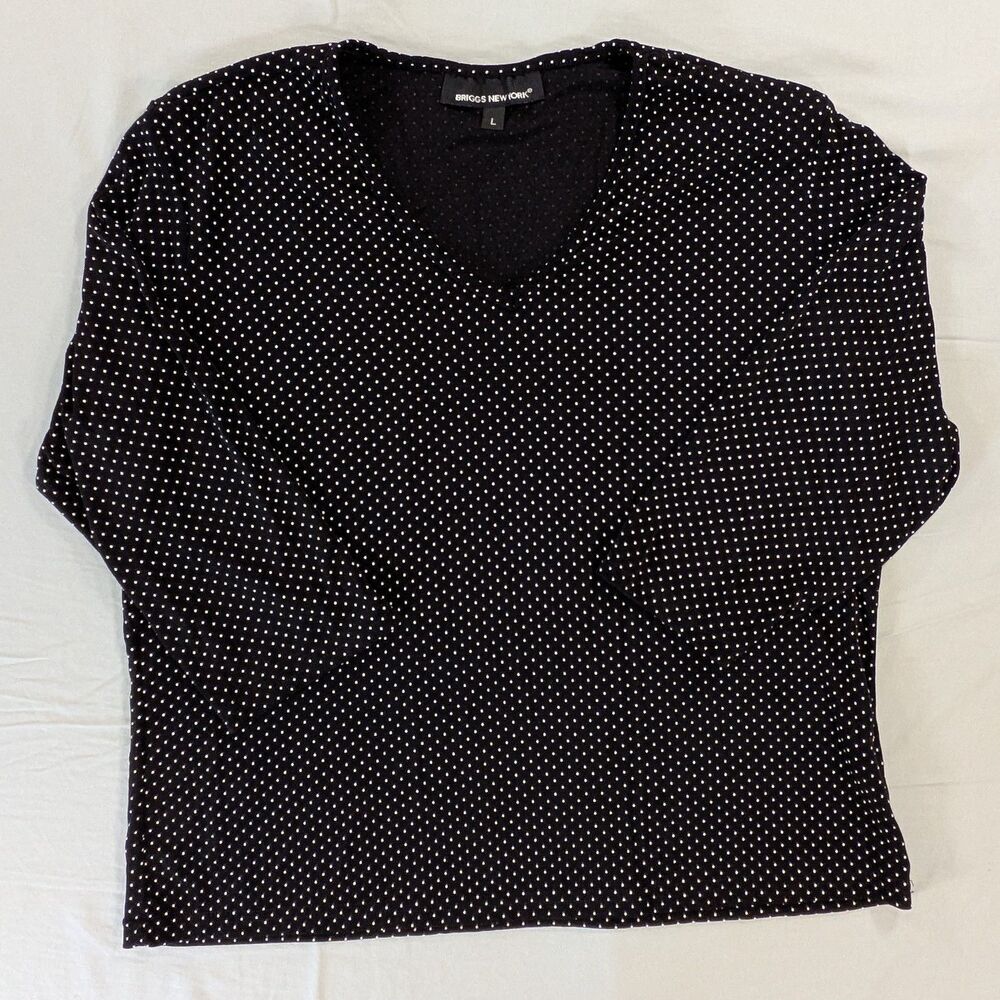 Briggs New York Woman’s Blouse Size Large Polka Dot V-neck 3/4 Sleeve